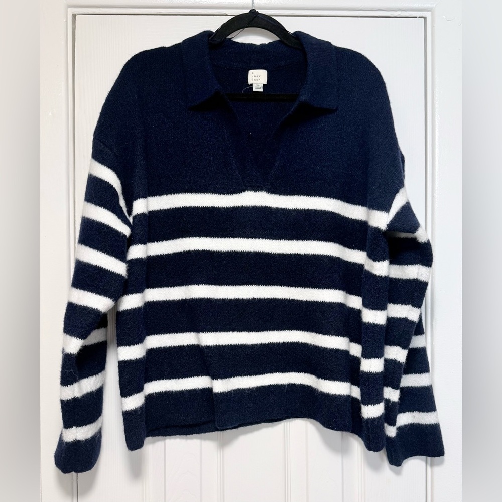 a new day Navy and White V-Neck Sweater